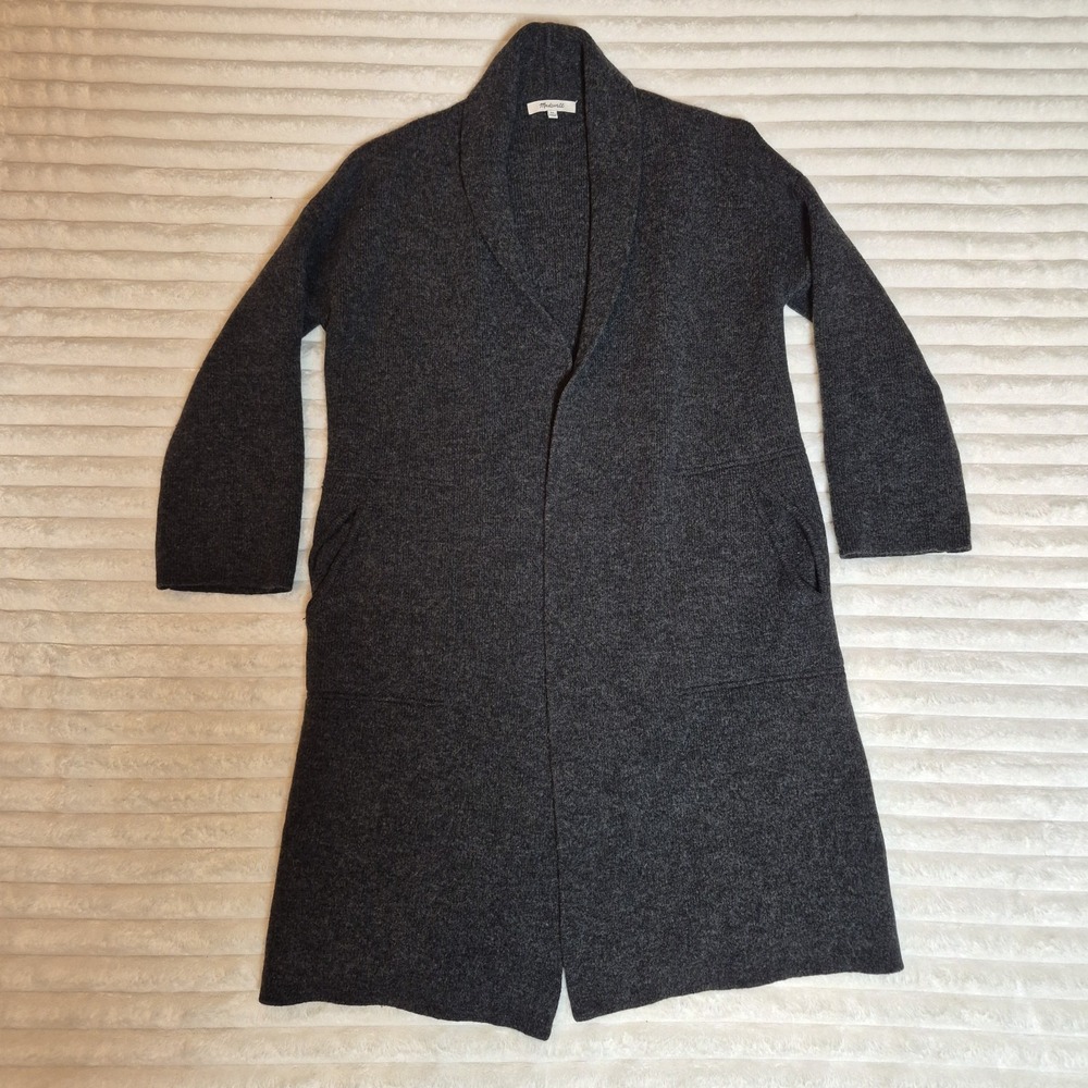 Madewell Kent Cardigan Sweater Charcoal Gray 100% Merino Wool Longline XS G6742